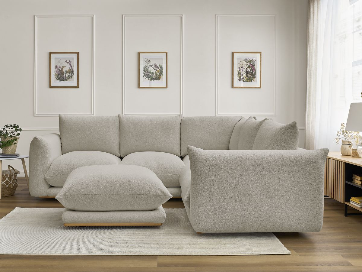 Bobochic Ernest Ecksofa mit Pouf Bouclé-Stoff Taupe