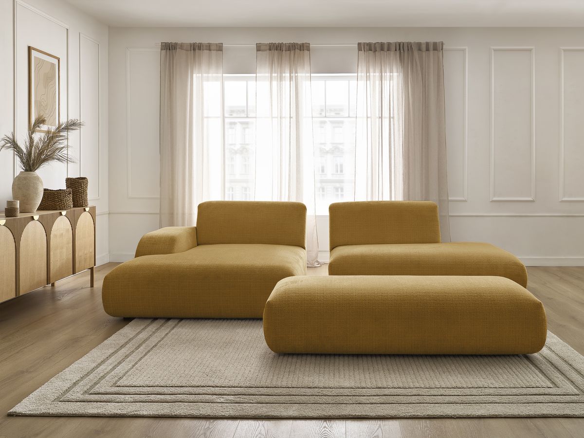 Bobochic Sirius Ecksofa mit Pouf 300 × 170 cm Strukturstoff Gelb Ecke links
