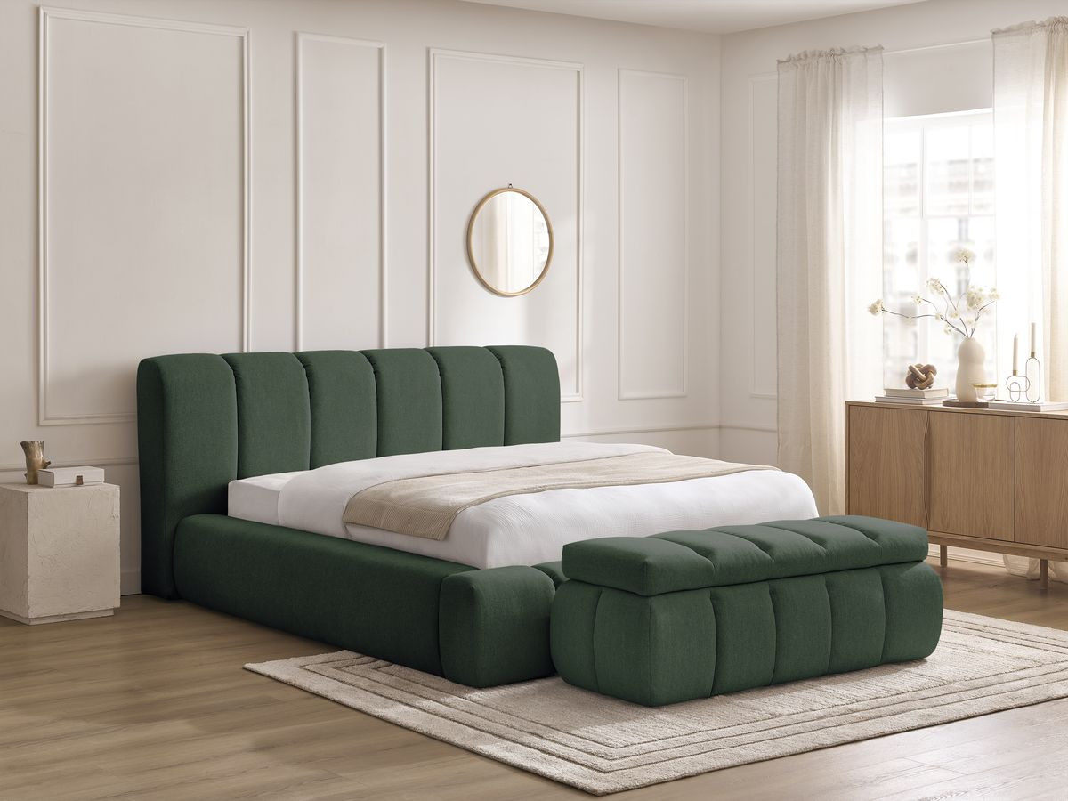 Bobochic Denali Polsterbett mit Bettkasten mit Bettbank Stoff Grün, Liegefläche 180 × 200 cm