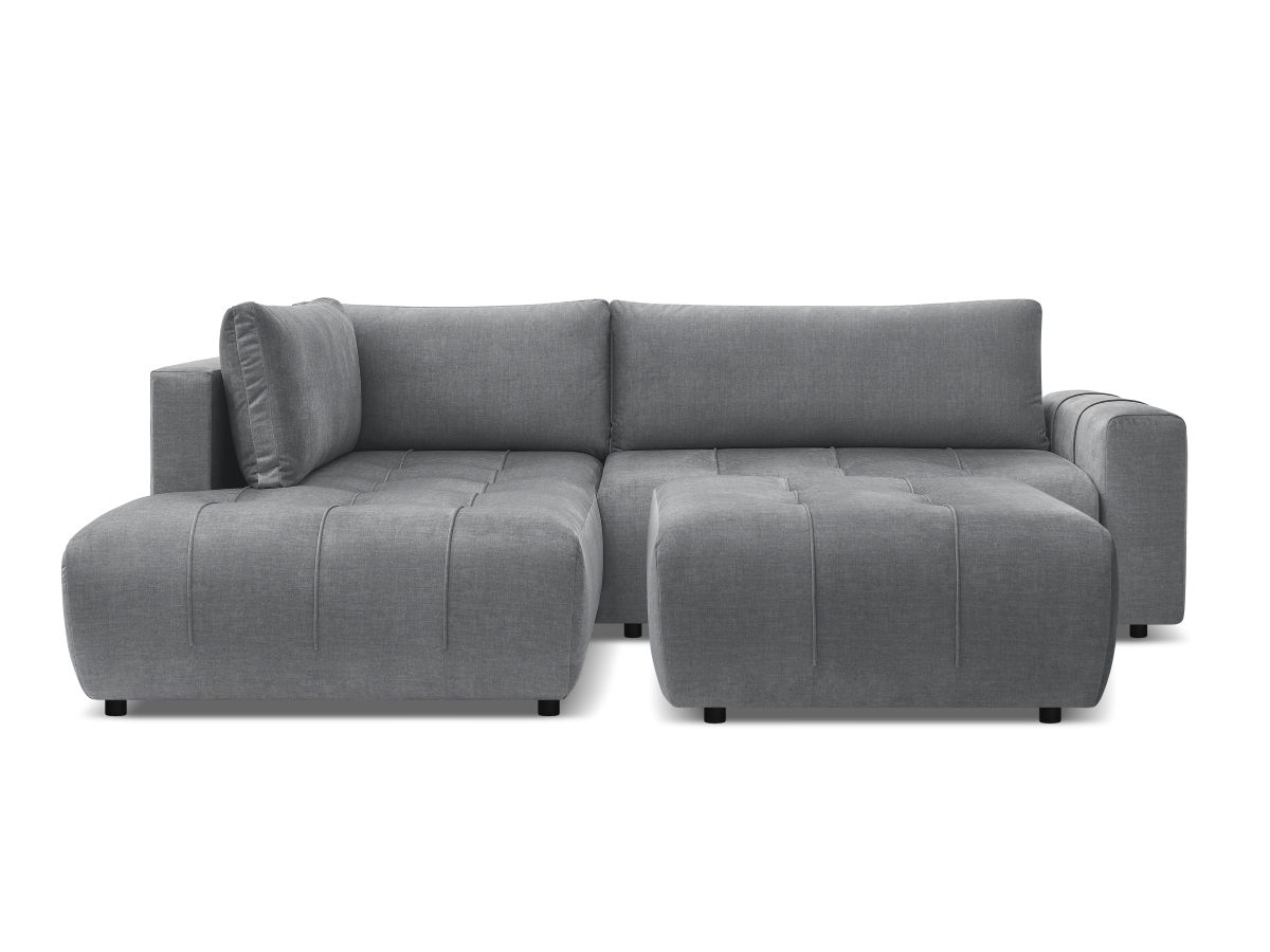 Bobochic Arsene Ecksofa mit Schlaffunktion und Bettkasten und Pouf 277 × 200 cm Samt Dunkelgrau Ecke links