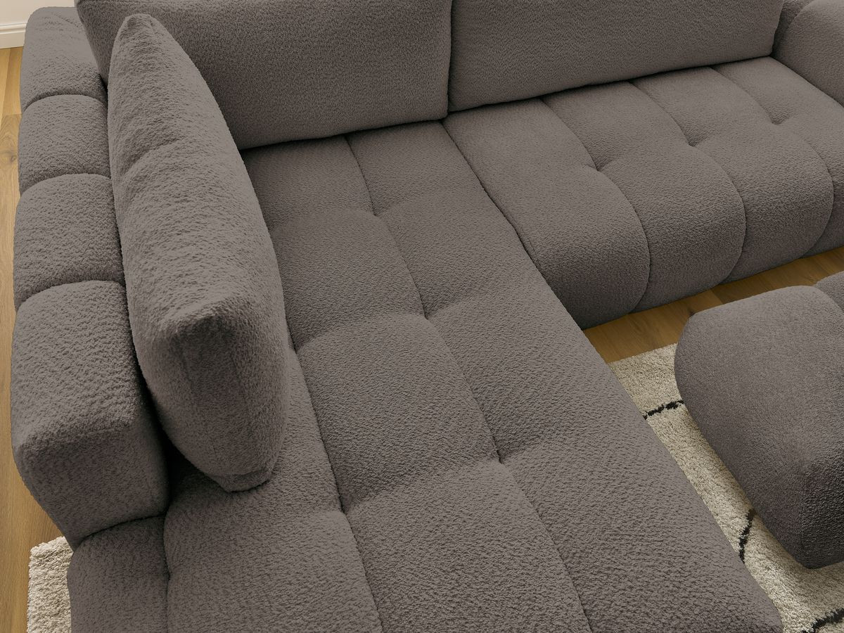 Bobochic Fuji Ecksofa mit Schlaffunktion und Bettkasten und Pouf 282 × 204 cm Bouclé-Stoff Braun Ecke links