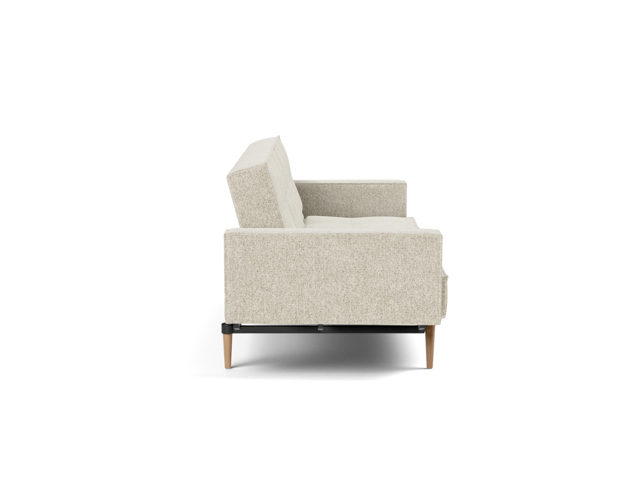 Schlafsofa Splitback mit Armlehnen Strukturierter Stoff Taura 357-Off-White Beine Styletto Eiche hell