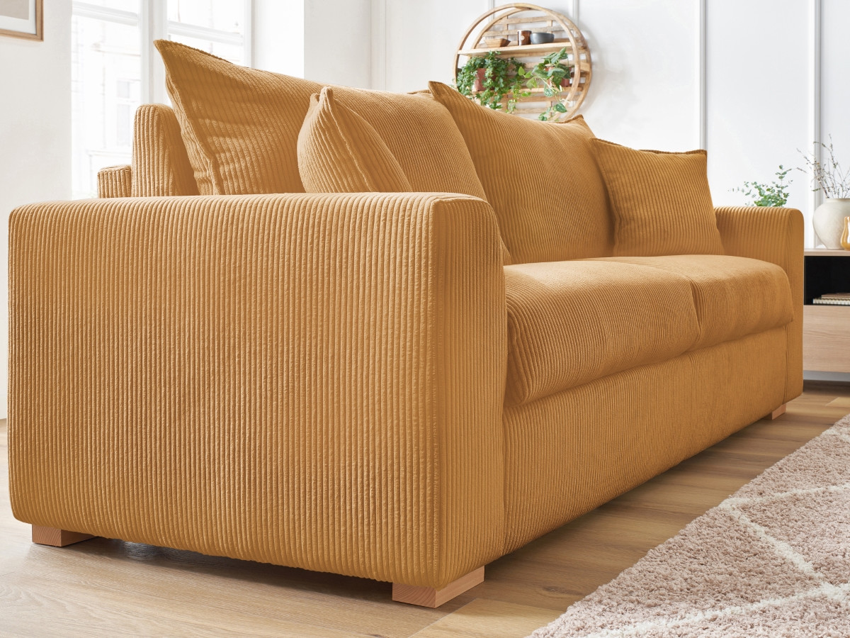 Bobochic Augustin Schlafsofa 3-Sitzer Cordsamt Gelb, Liegefläche 140 × 200 cm