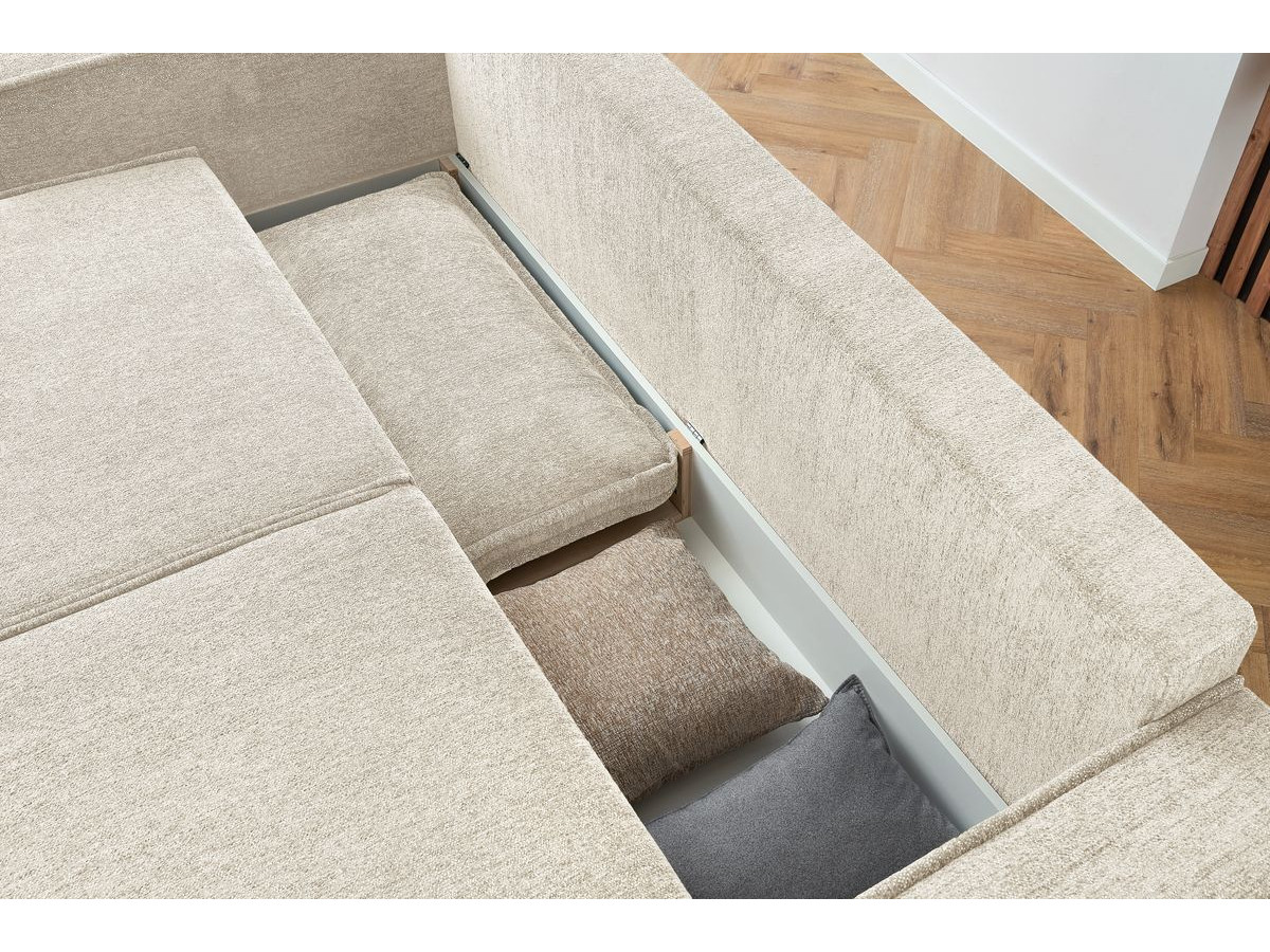 Bobochic Emile Schlafsofa 3-Sitzer mit Bettkasten Melange-Stoff Weiß