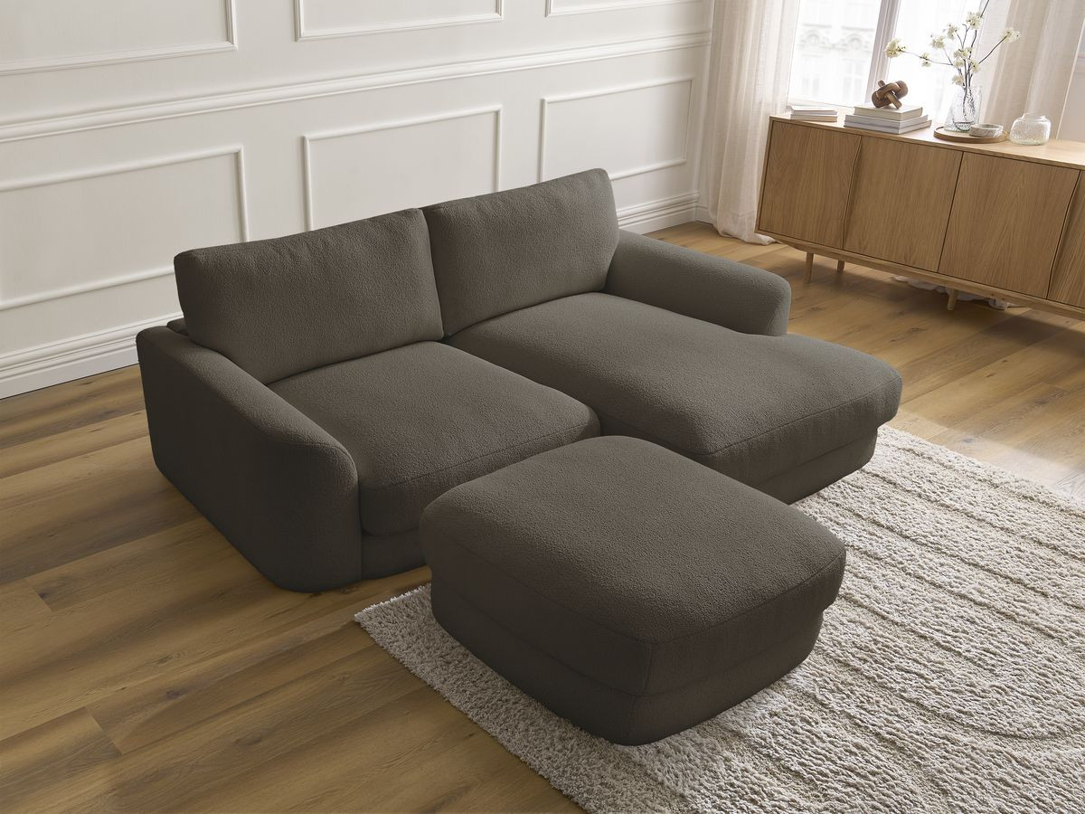 Bobochic Leonore Ecksofa mit Pouf Bouclé-Stoff Braun Ecke rechts