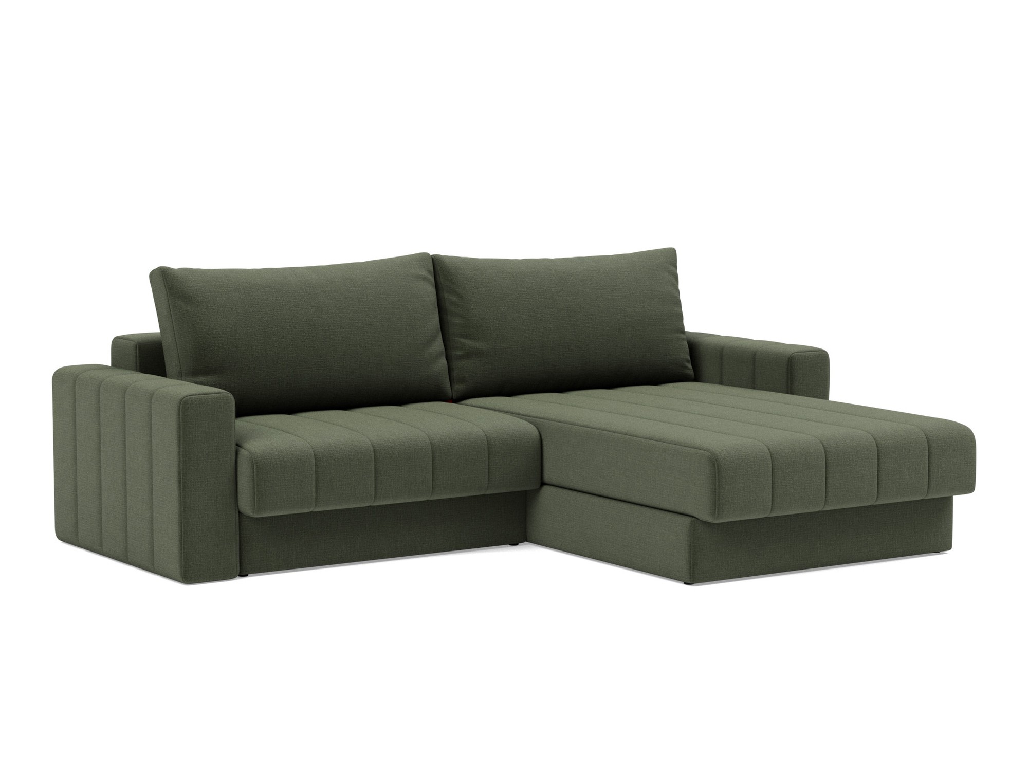 Schlafsofa Akello mit Chaiselongue und Armlehnen Chenille Esina 413-Olive-Green