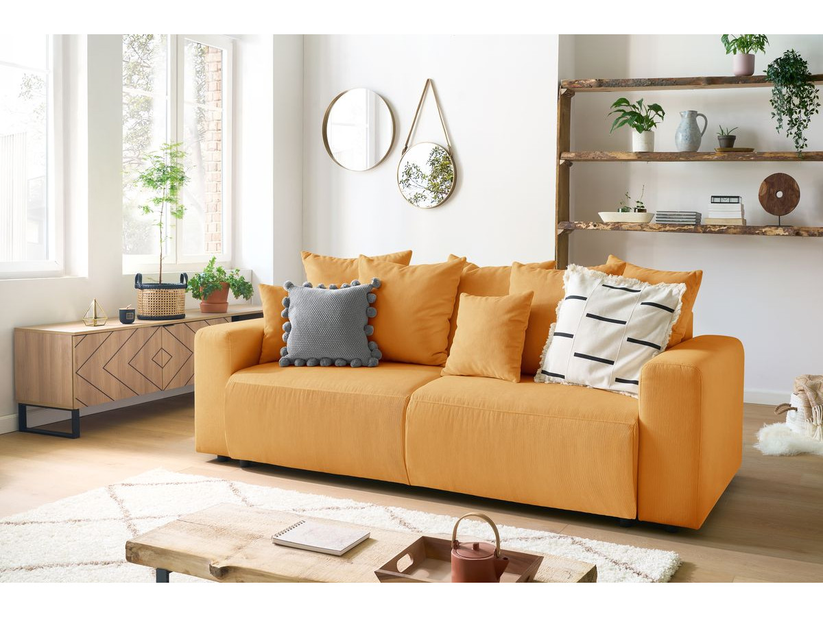 Bobochic Envy Schlafsofa 3-Sitzer mit Bettkasten Cordsamt Gelb