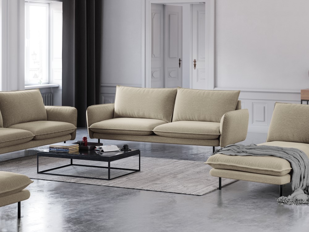 Cosmopolitan Design Sofa Vienna 3-Sitzer Strukturierter Stoff Positano Beige Beine Schwarzes Metall
