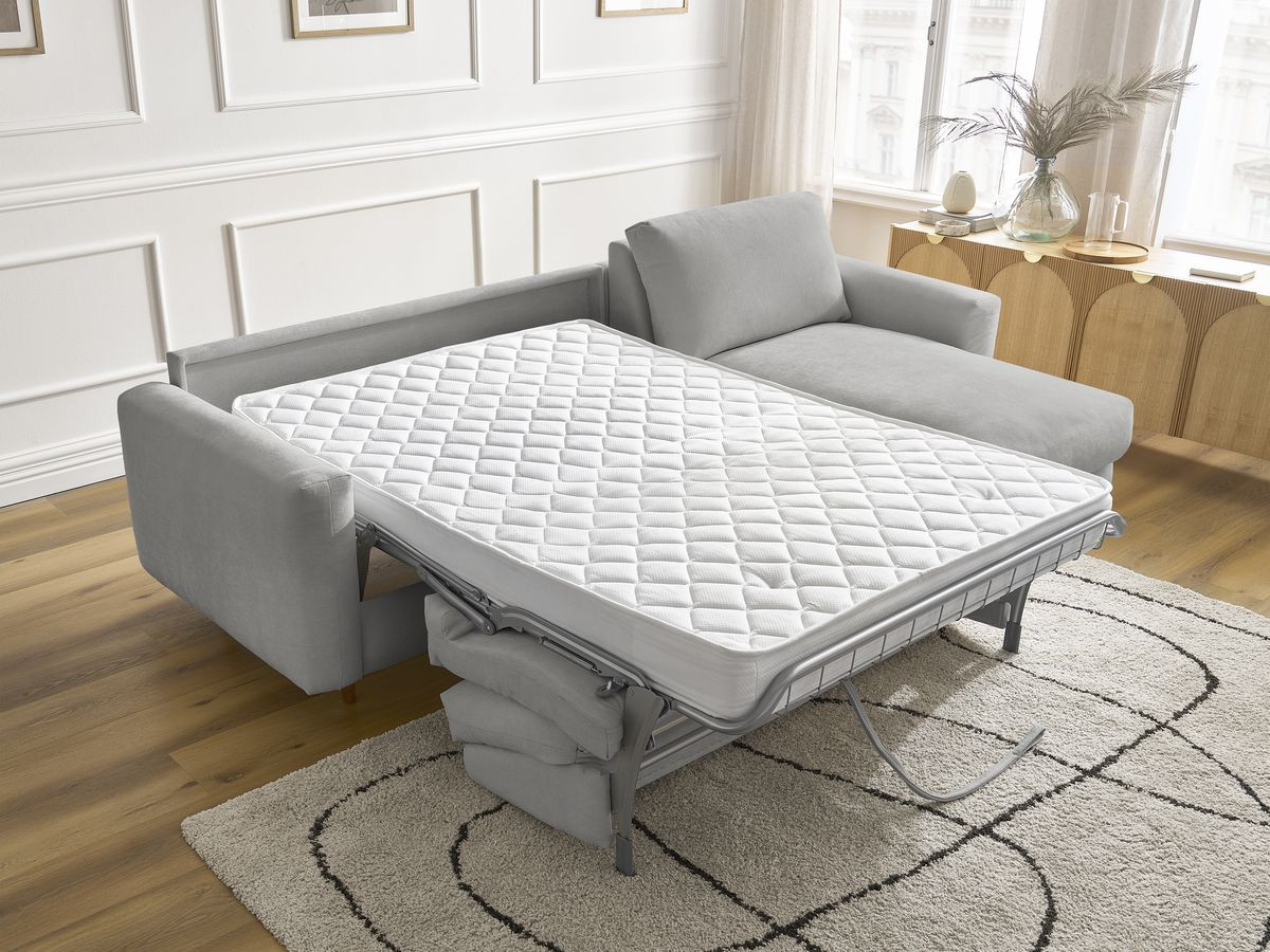 Bobochic Cocoone Ecksofa mit Schlaffunktion und Bettkasten Stoff Dunkelgrau, Liegefläche 160 × 200 cm