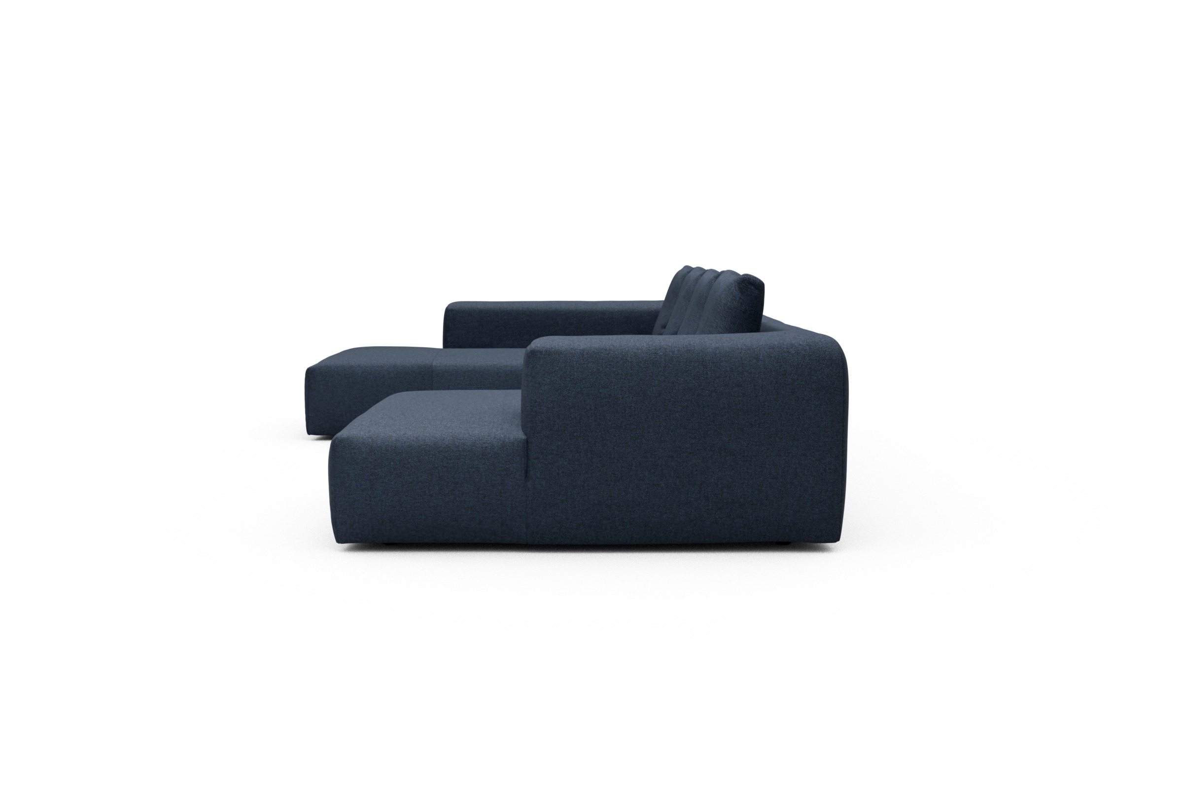 Wohnlandschaft Fred Relax-Ecke links mit 2-Sitzer und Chaiselongue rechts Strukturierter Stoff Sama 339-Deep-Blue
