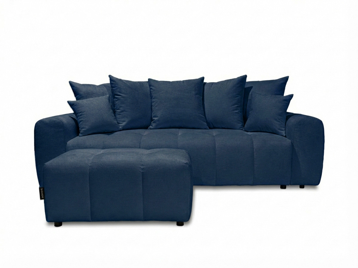 Bobochic Roxelane Schlafsofa 3-Sitzer mit Bettkasten und Pouf Melange-Stoff Dunkelblau