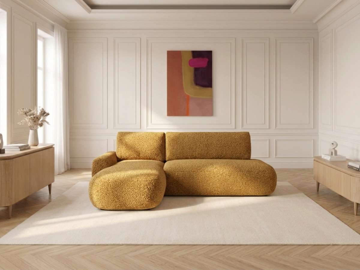 Bobochic Tango Ecksofa mit Schlaffunktion und Bettkasten Bouclé-Stoff Gelb Ecke links