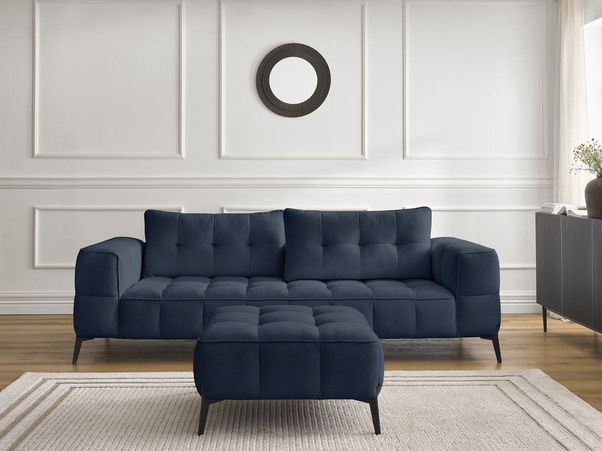 Bobochic Anis Sofa 3-Sitzer mit Pouf Strukturstoff Blau