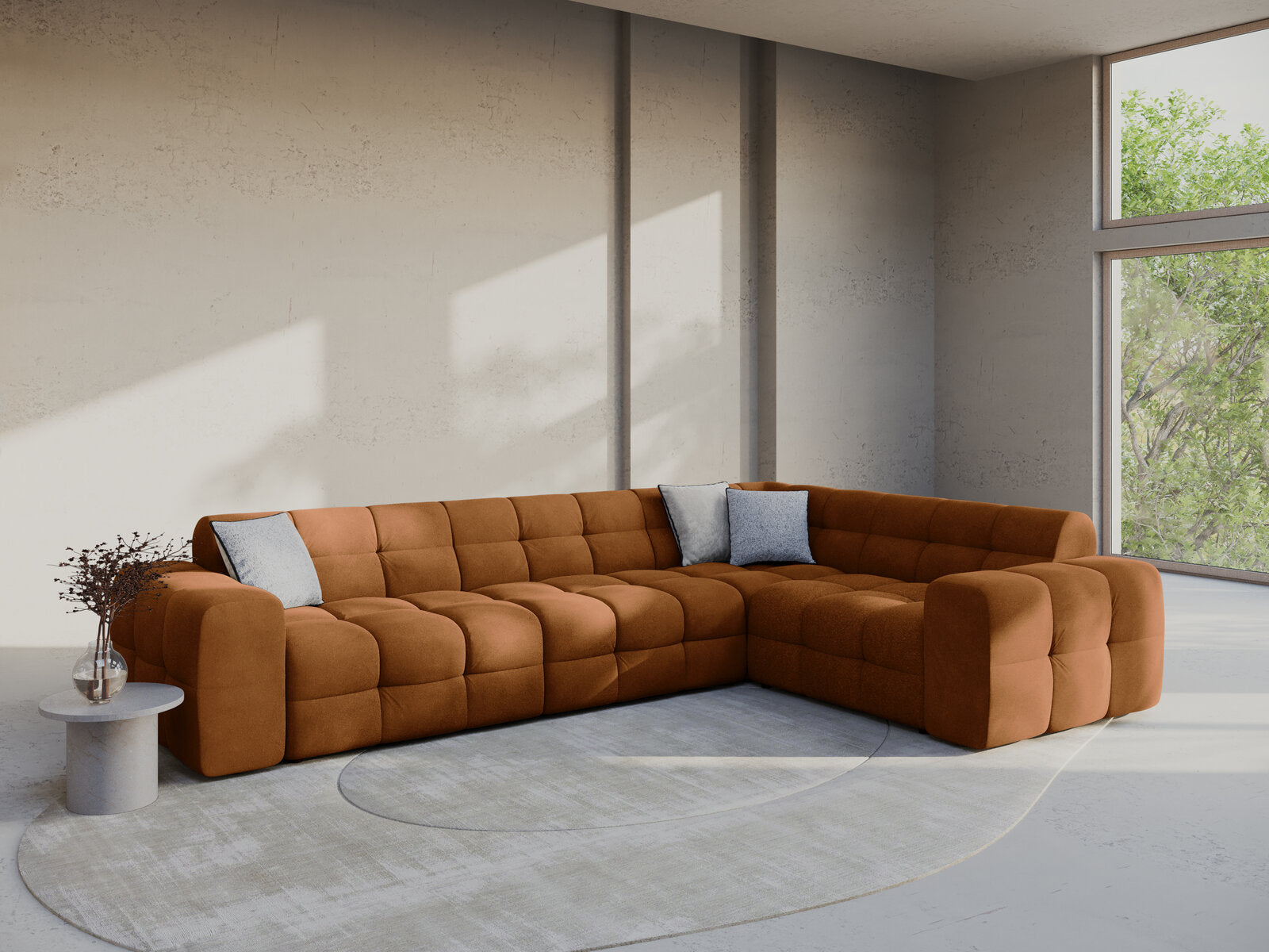 Micadoni Ecksofa Kendal 6-Sitzer Rechts Samt Kamel