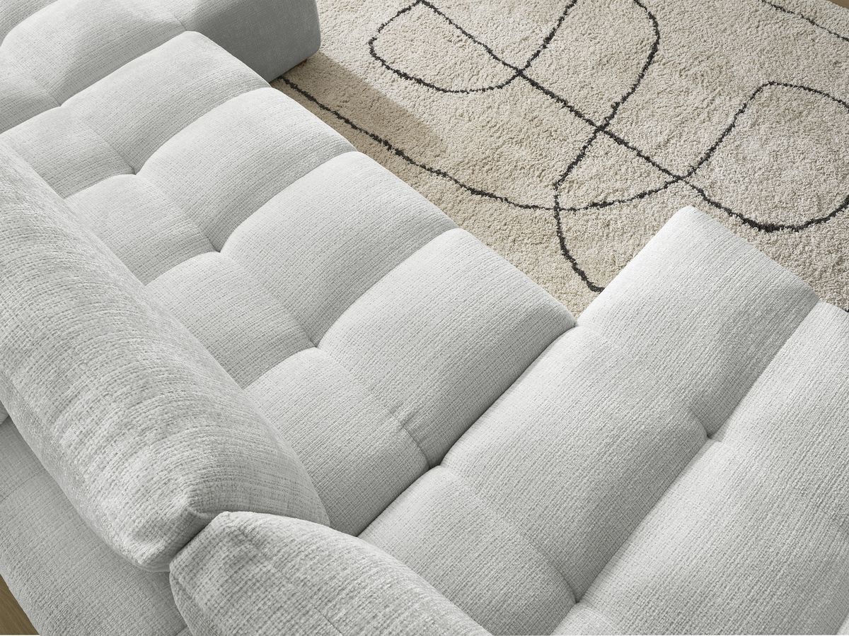 Bobochic Anakin Wohnlandschaft, Liegefläche 137 × 382 cm, 3 Kissen Strukturstoff Hellgrau