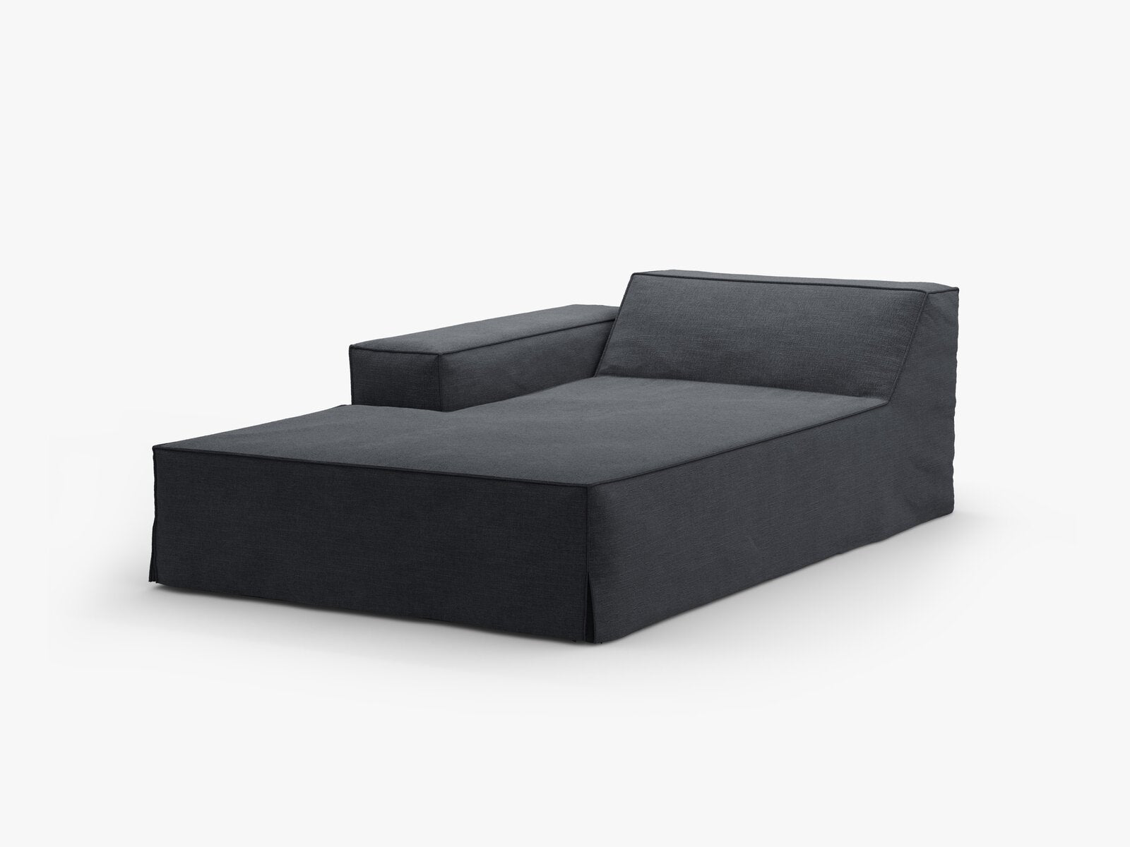 Micadoni Recamiere Jodie 1-Sitzer Links Strukturierter Stoff Lins Grau und Blau
