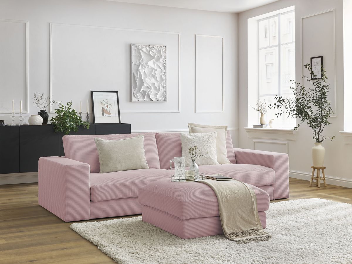 Bobochic Leonard Sofa 4-Sitzer mit Pouf 274 × 109 cm Cordsamt Violett
