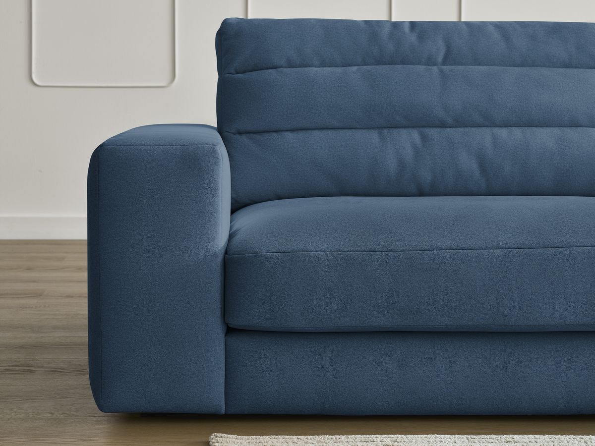 Bobochic Sierra Ecksofa mit Pouf Samt Dunkelblau Ecke rechts