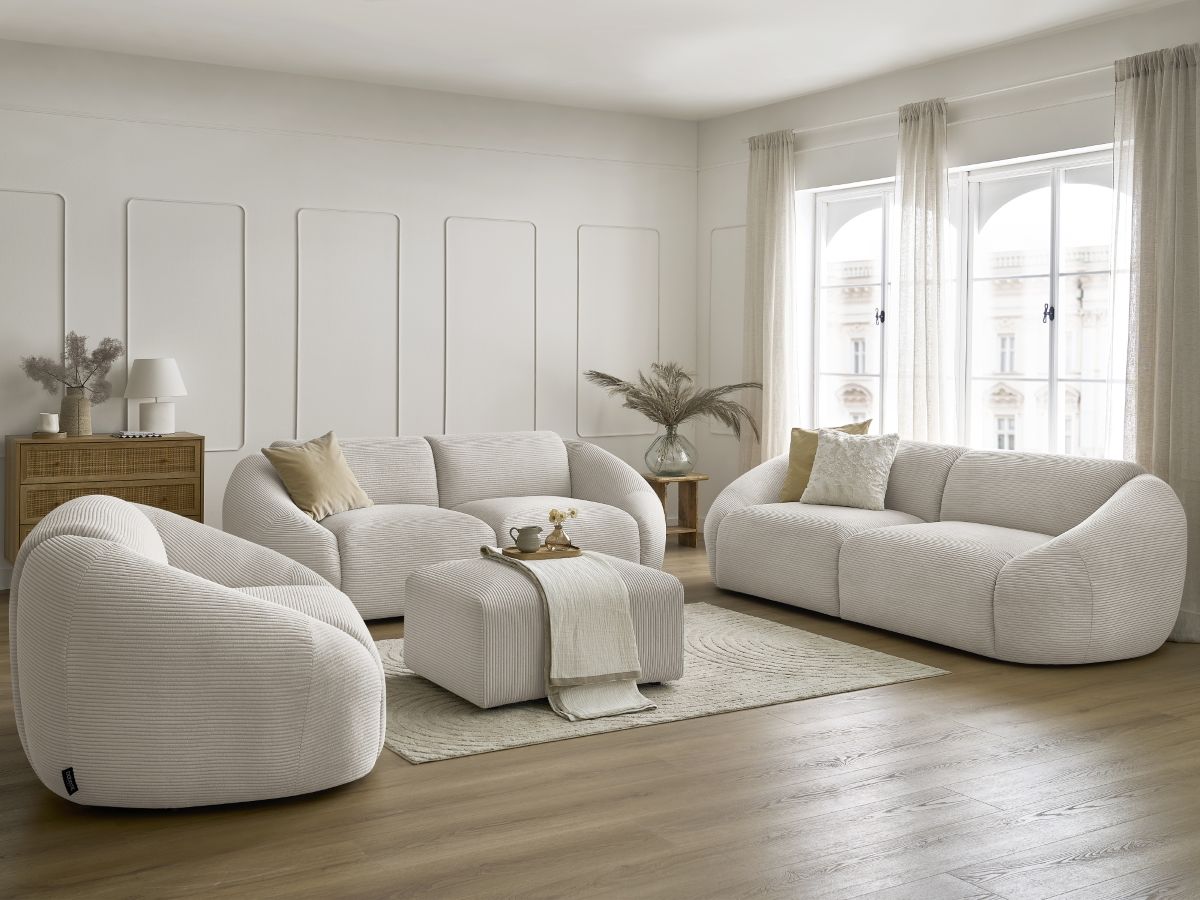 Bobochic Tina Sofa 7-Sitzer mit Pouf Cordsamt Beige