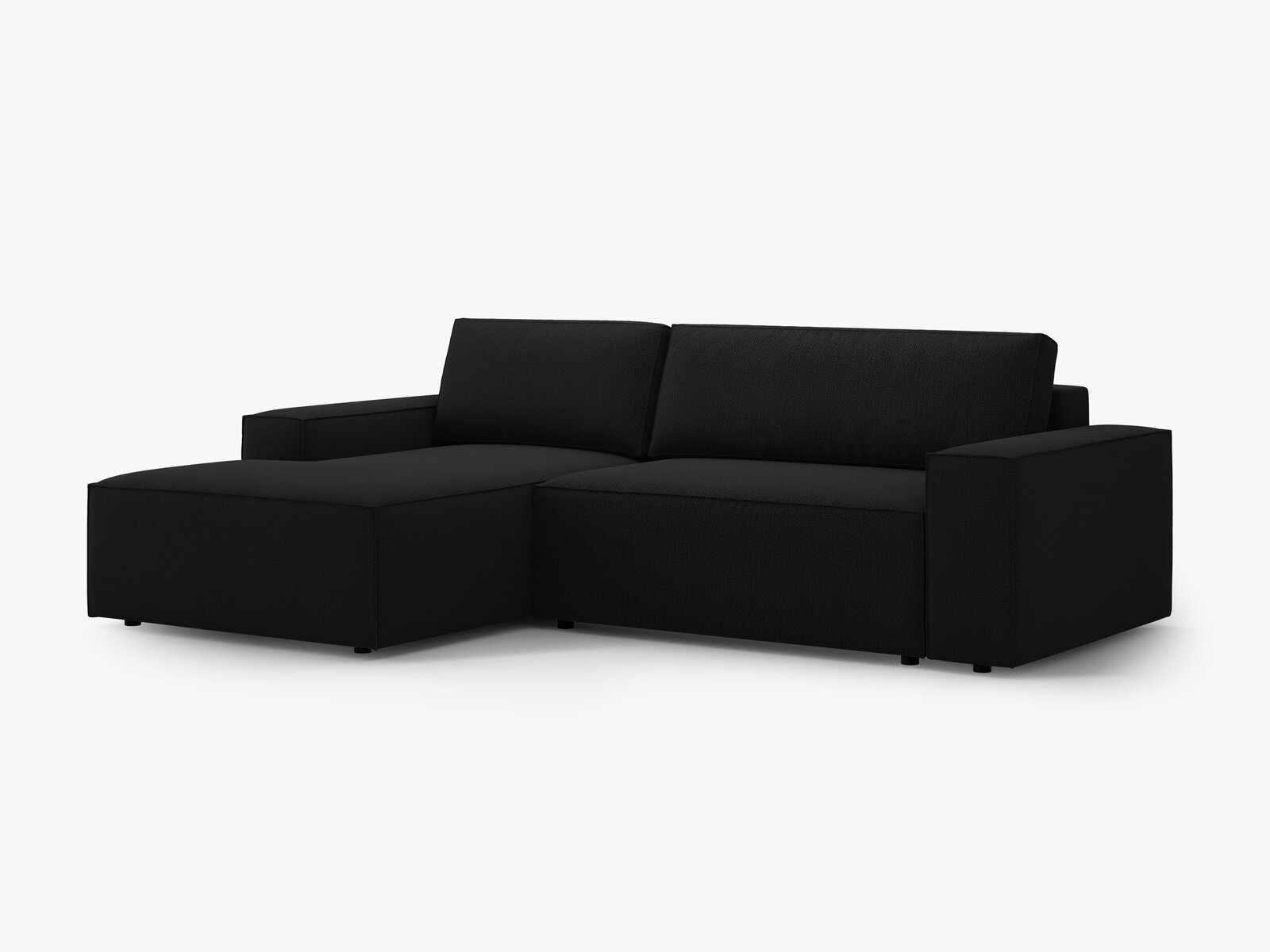 Micadoni Schlaf-Ecksofa Jodie 3-Sitzer Links Strukturierter Stoff Schwarz