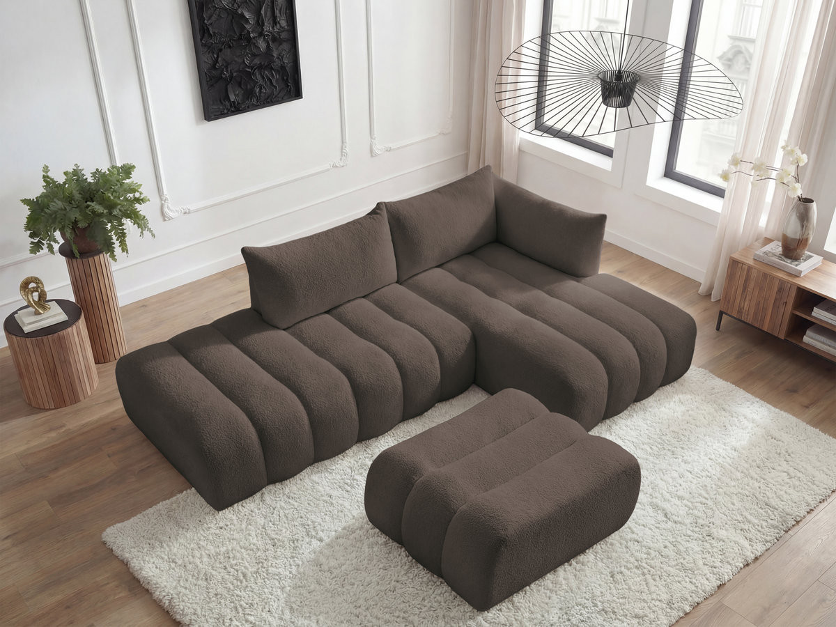 Bobochic Azra Ecksofa mit Pouf 319 × 178 cm Bouclé-Stoff Braun Ecke rechts