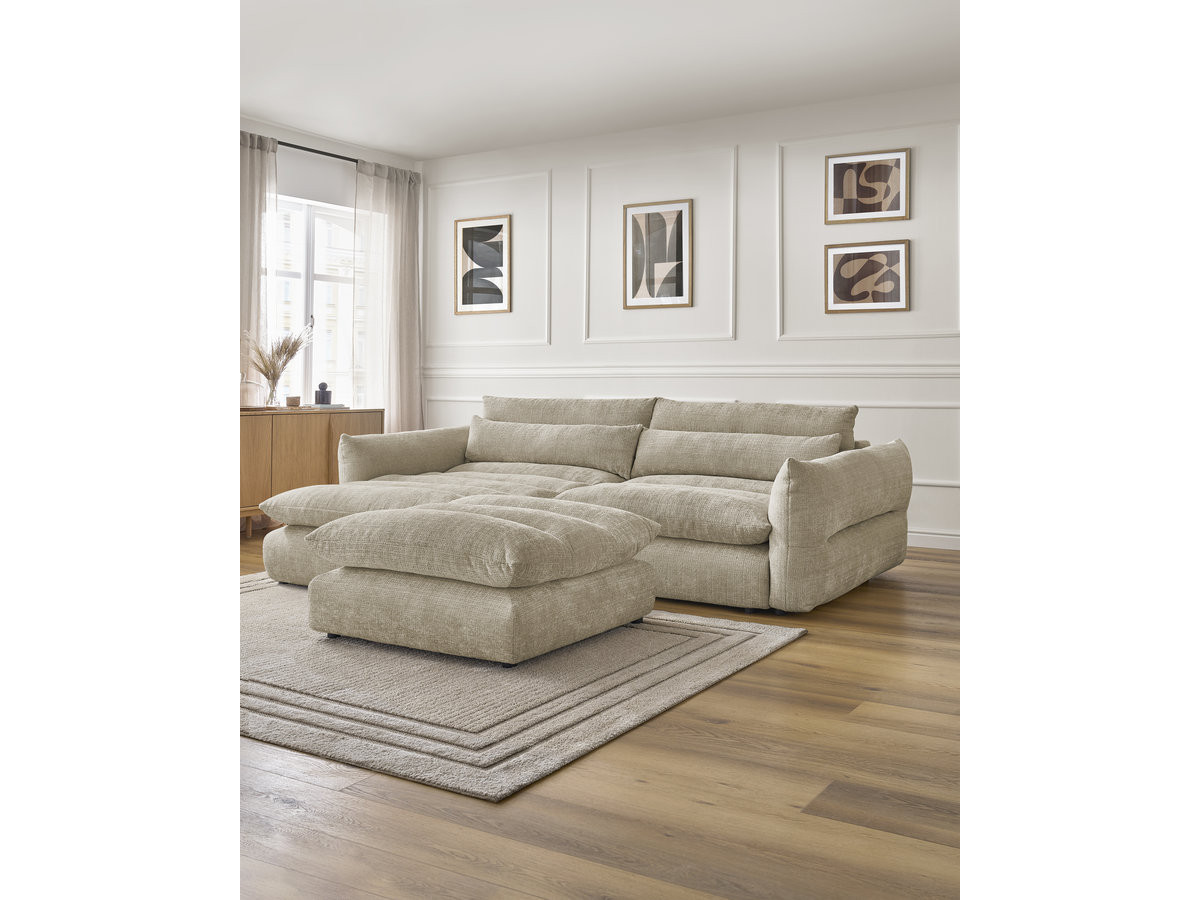 Bobochic Neil Ecksofa mit Pouf Strukturstoff Beige Ecke links