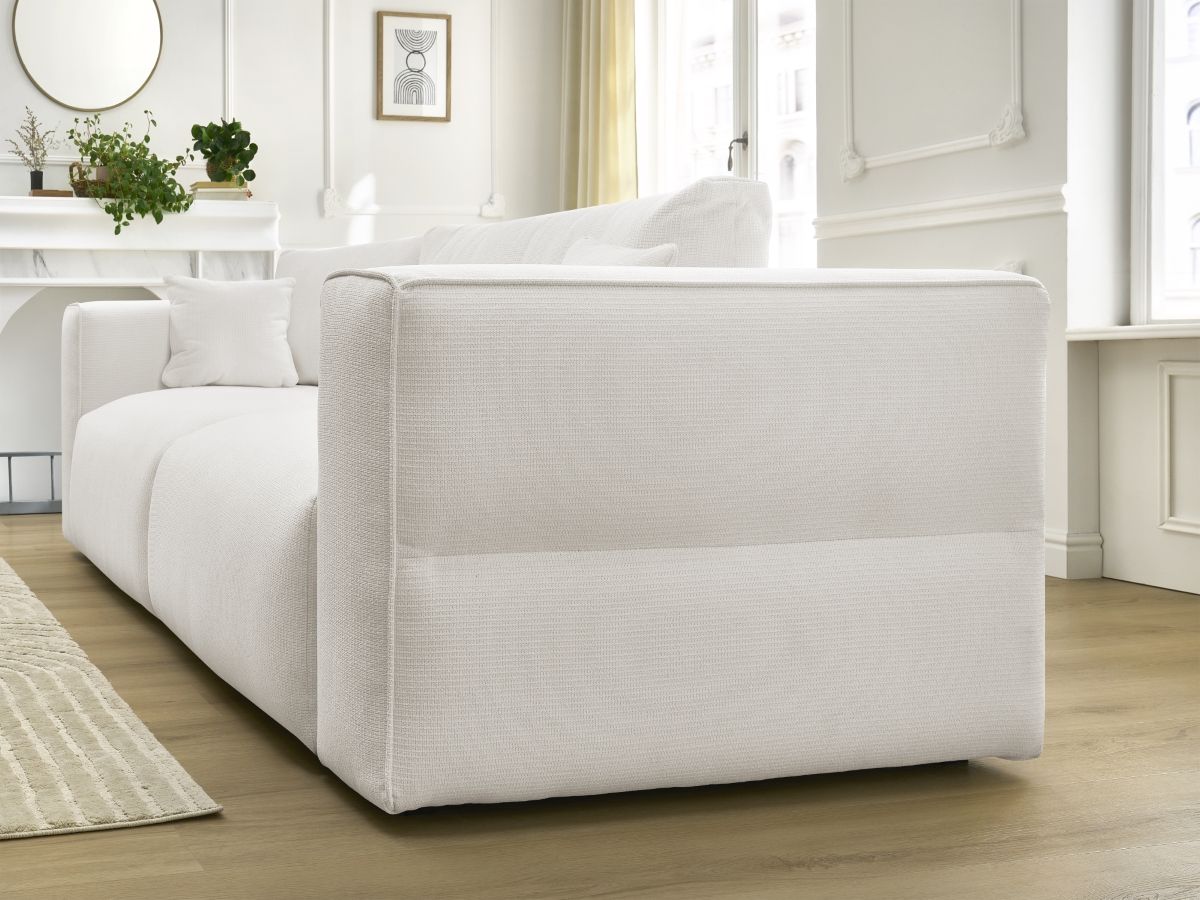 Bobochic Ezechiel Schlafsofa 3-Sitzer mit Bettkasten Melange-Stoff Weiß