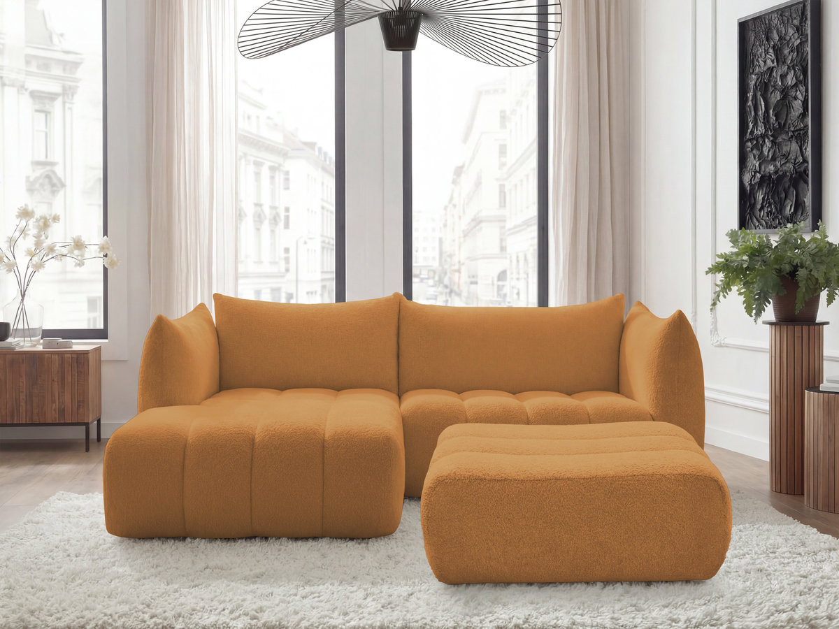 Bobochic Azra Ecksofa mit Pouf 262 × 178 cm Bouclé-Stoff Gelb Ecke links