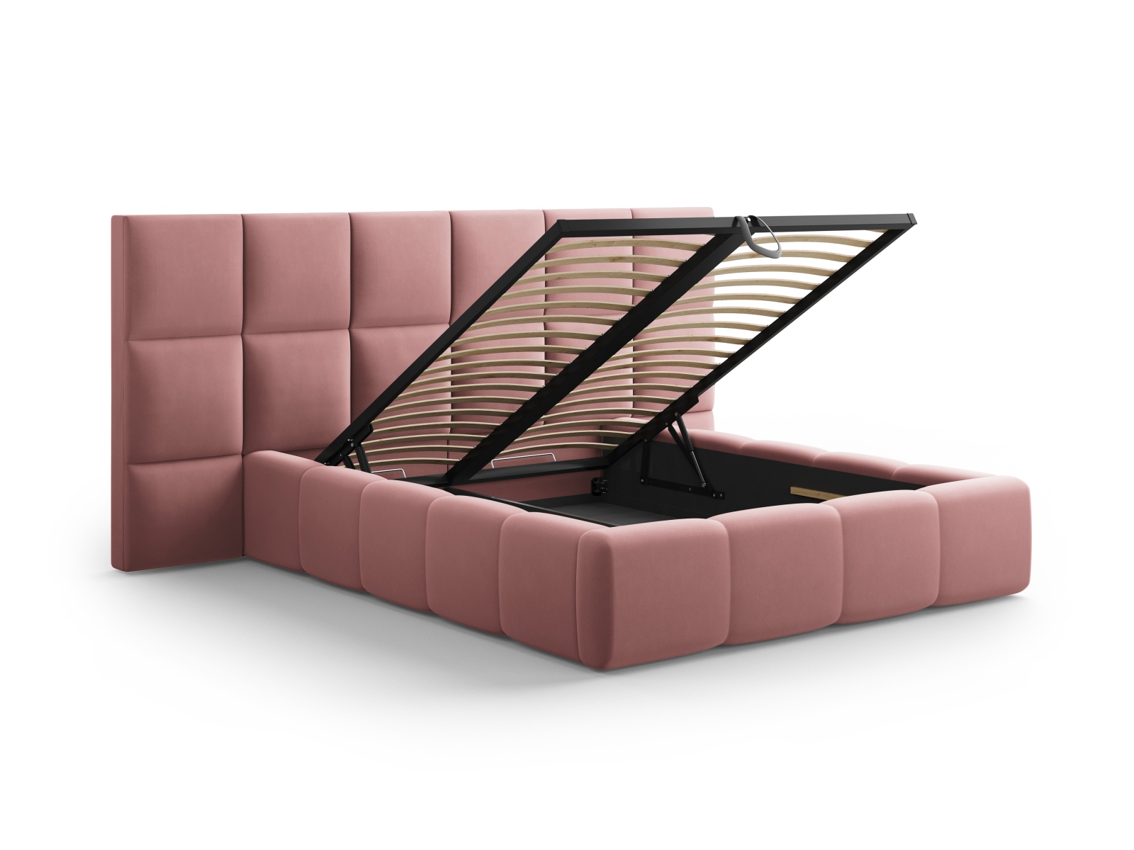 Cosmopolitan Design Stauraumbett mit doppeltem Kopfteil Livigno 200x200 Samt Bluvel Rosa