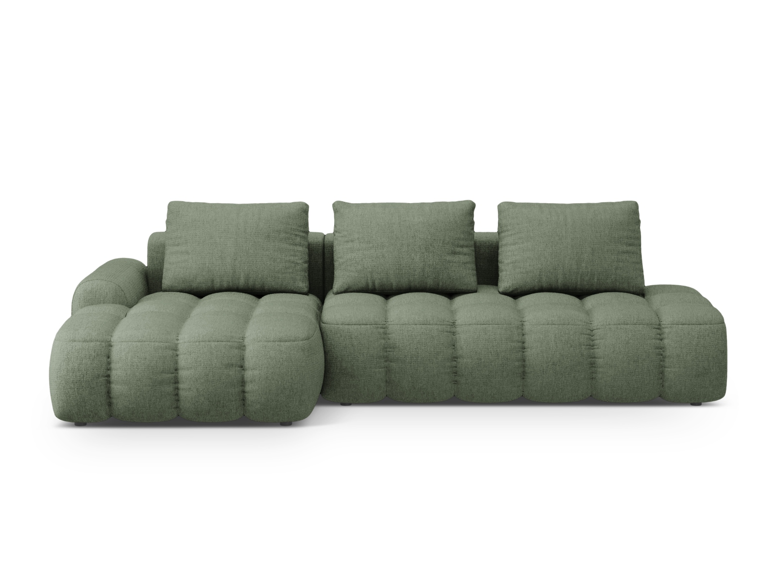 Cosmopolitan Design Ecksofa Linz 3-Sitzer offen mit Schlaffunktion Strukturierter Stoff Sorella Dunkles Olivgrün Links