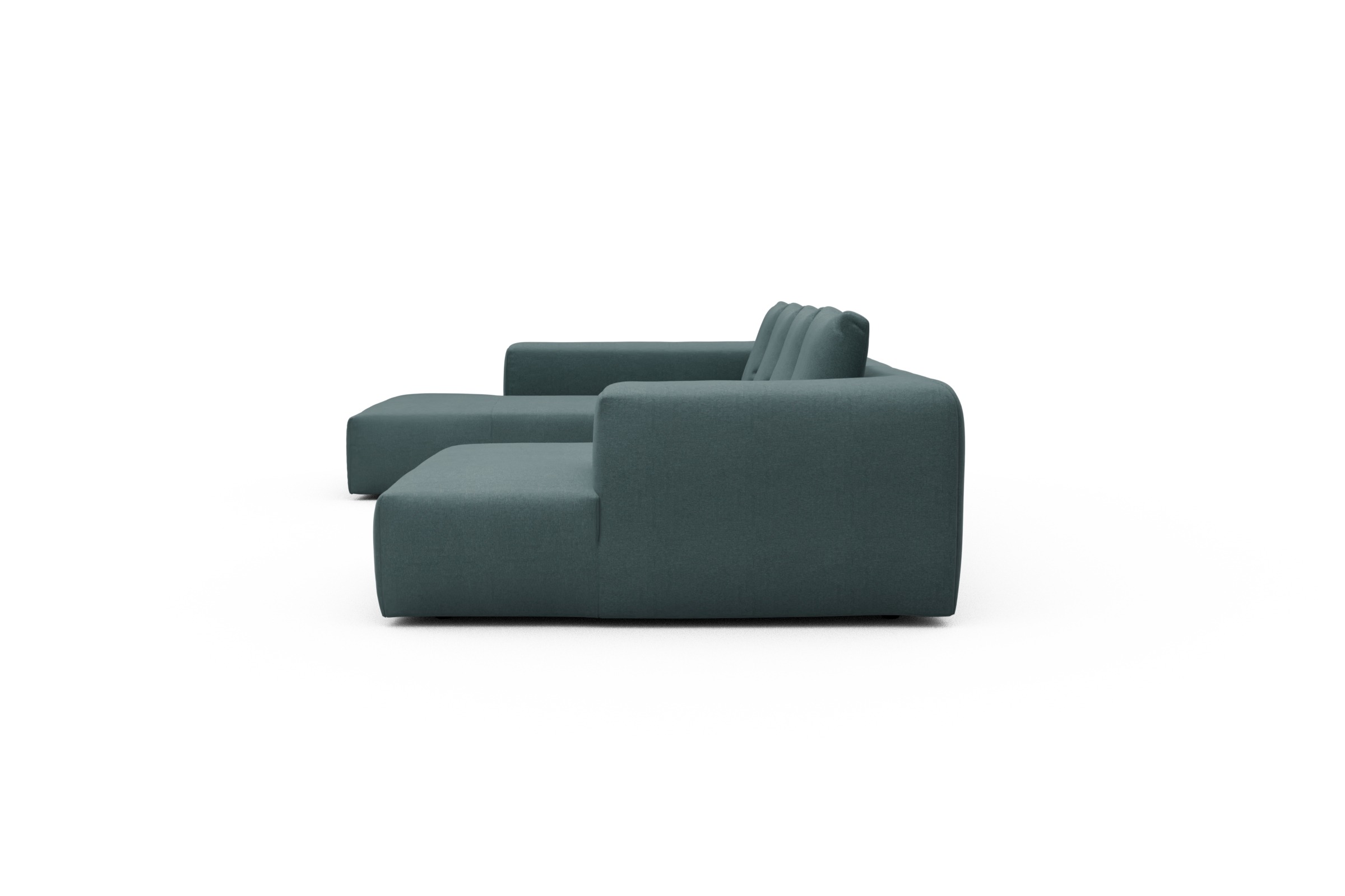 Wohnlandschaft Fred Relax-Ecke links mit 2-Sitzer und Chaiselongue rechts Strukturierter Stoff Satya 442-Washed-Green