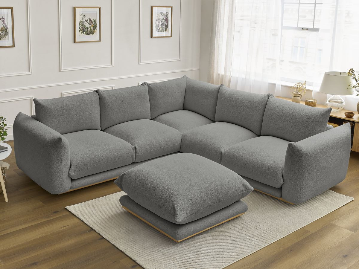 Bobochic Ernest Ecksofa mit Pouf Bouclé-Stoff Dunkelgrau