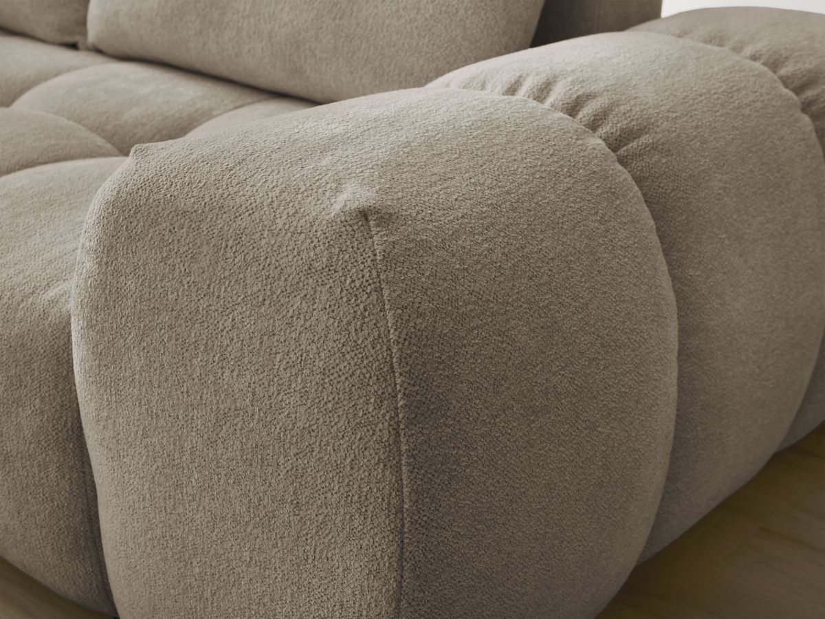 Bobochic Everest Ecksofa mit Schlaffunktion und Bettkasten 320 × 212 cm, 5 Kissen Melange-Stoff Taupe Ecke links