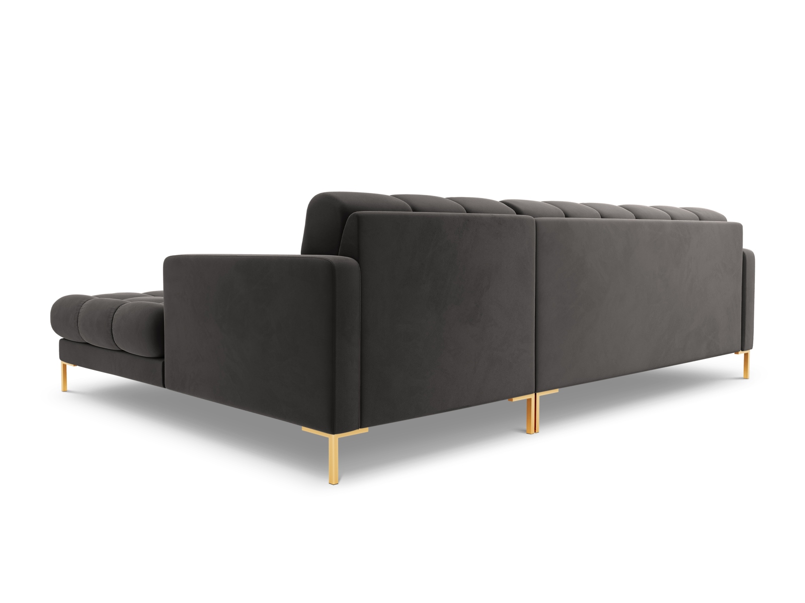 Cosmopolitan Design Ecksofa Bali 5-Sitzer Samt Bluvel Dunkelgrau Melange Rechts Beine Gold