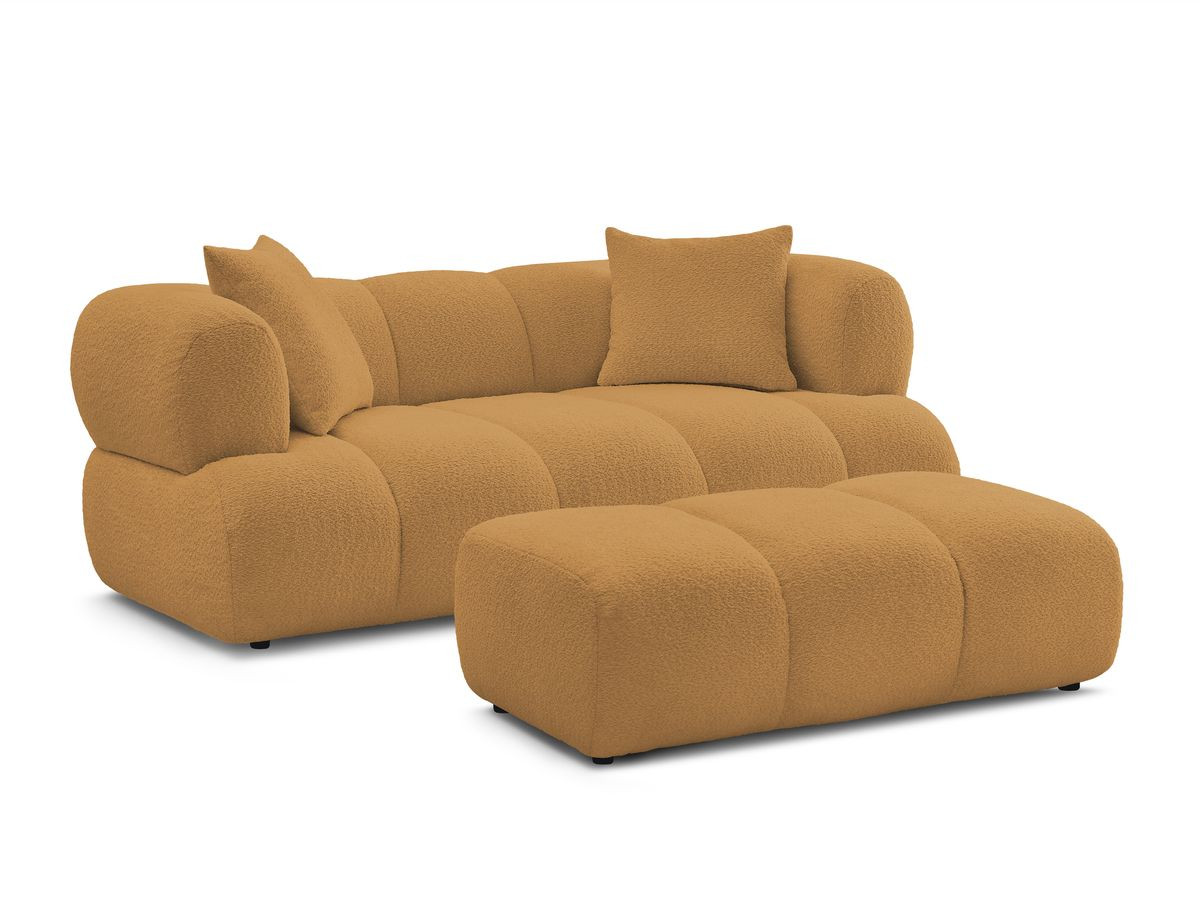 Bobochic Pamira Sofa 2-Sitzer mit Pouf Bouclé-Stoff Gelb