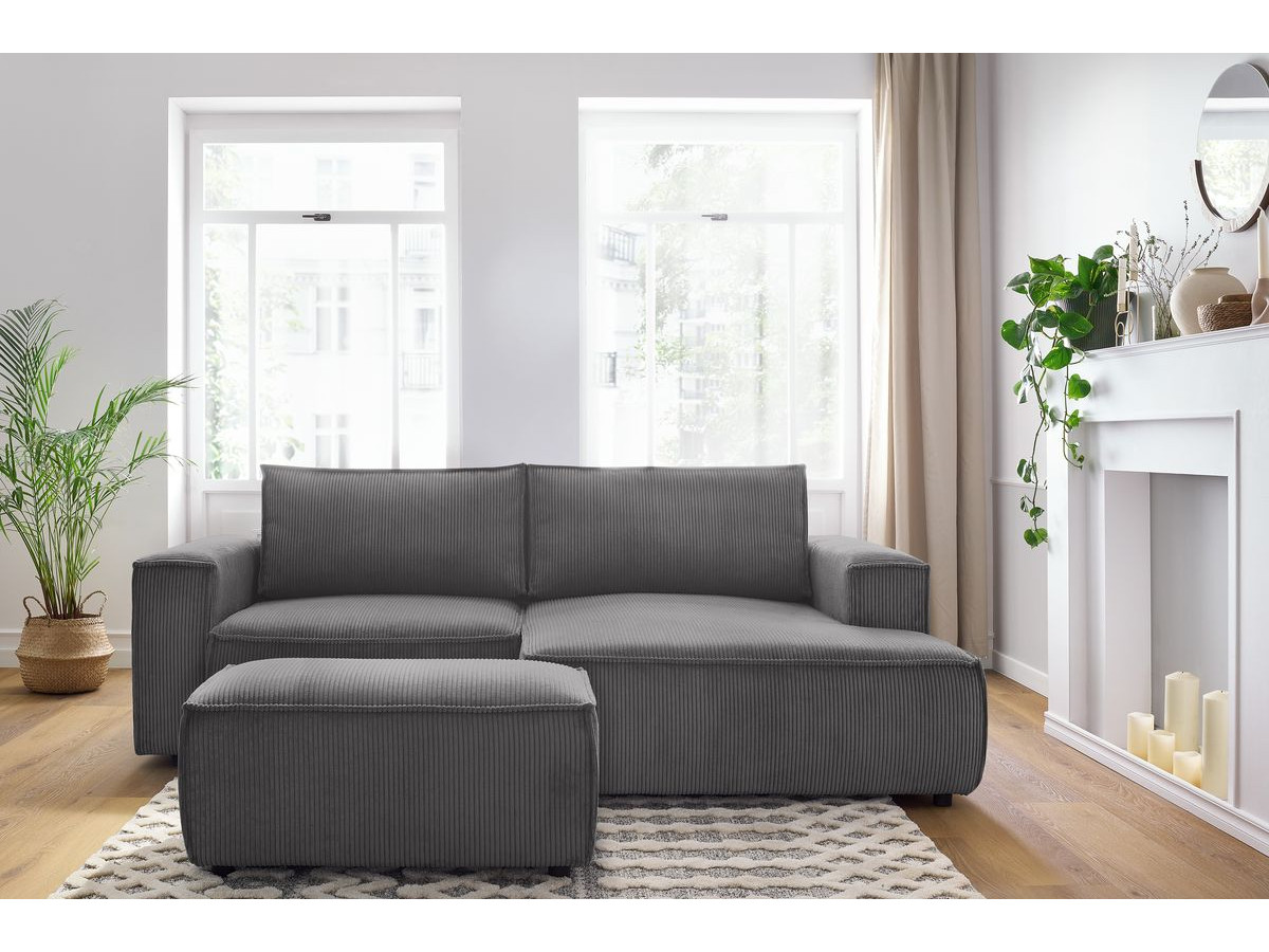 Bobochic Nihad Ecksofa mit Pouf Cordsamt Dunkelgrau Ecke rechts