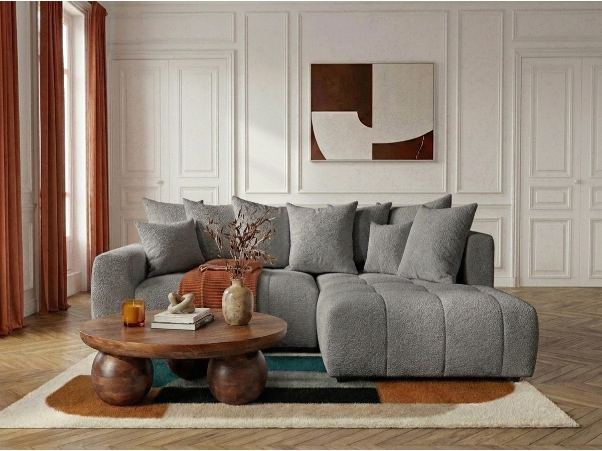 Bobochic Roxelane Ecksofa mit Schlaffunktion und Bettkasten Bouclé-Stoff Dunkelgrau Ecke rechts