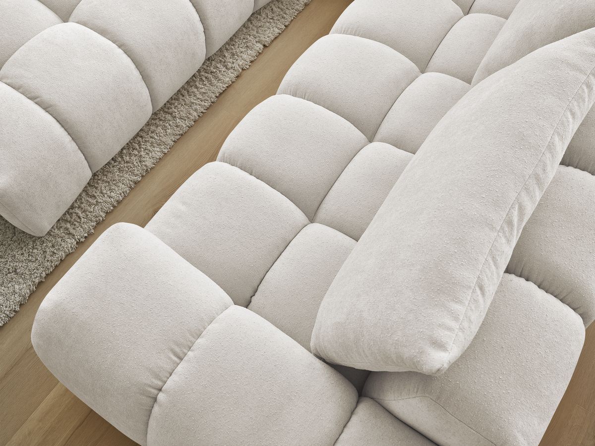 Bobochic Everest Ecksofa mit Schlaffunktion und Pouf, 4 Kissen Strukturstoff Weiß Ecke links