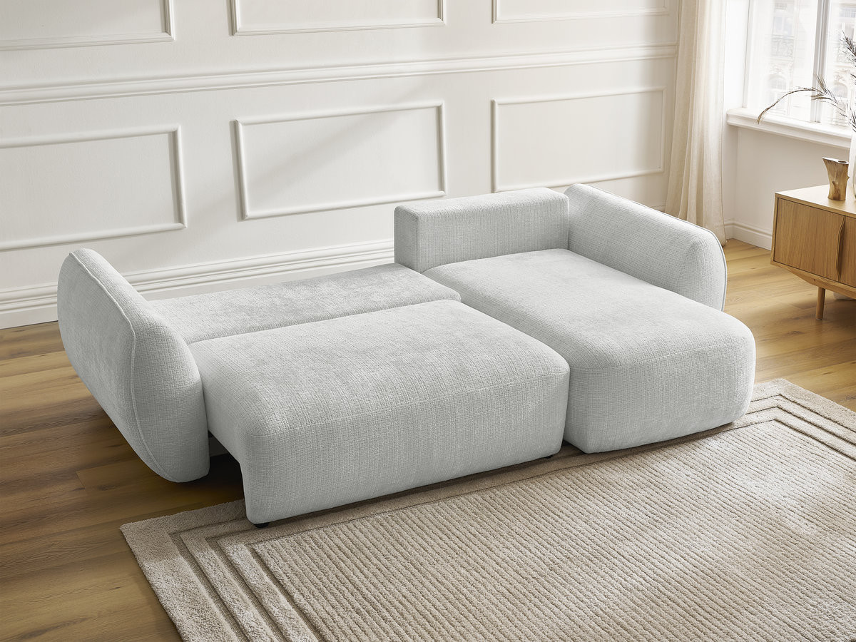 Bobochic Denise Ecksofa mit Schlaffunktion und Bettkasten 258 × 160 cm Strukturstoff Hellgrau Ecke rechts