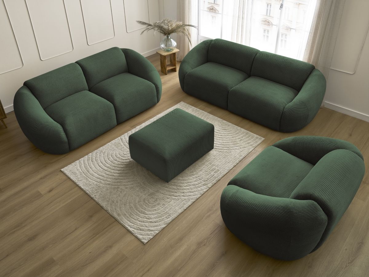 Bobochic Tina Sofa 7-Sitzer mit Pouf Cordsamt Grün