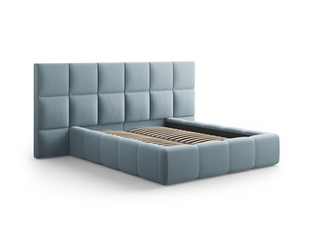 Cosmopolitan Design Stauraumbett mit doppeltem Kopfteil Livigno 160x200 Samt Bluvel Hellblau