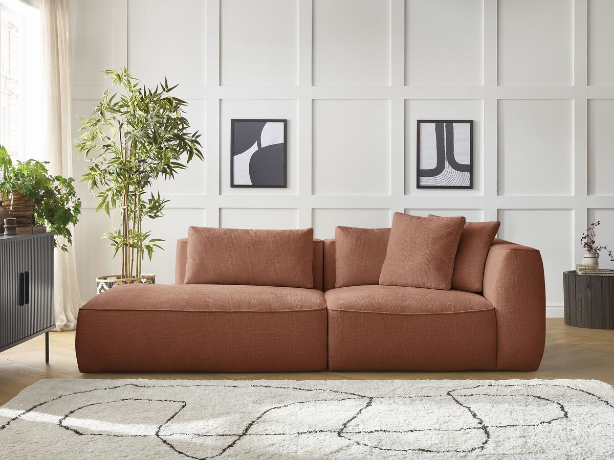 Bobochic Leopold Sofa 3-Sitzer Strukturstoff Orange Armlehne rechts