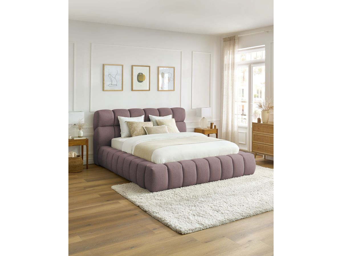 Bobochic Mont-blanc Polsterbett mit Bettkasten Stoff Rosa, Liegefläche 140 × 190 cm