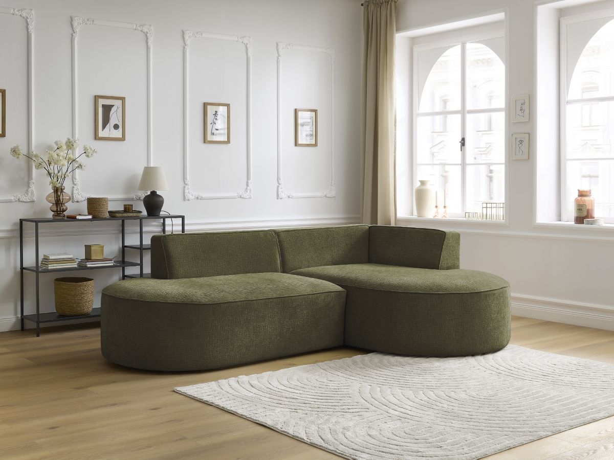 Bobochic Rousseau Ecksofa Strukturstoff Grün Ecke rechts