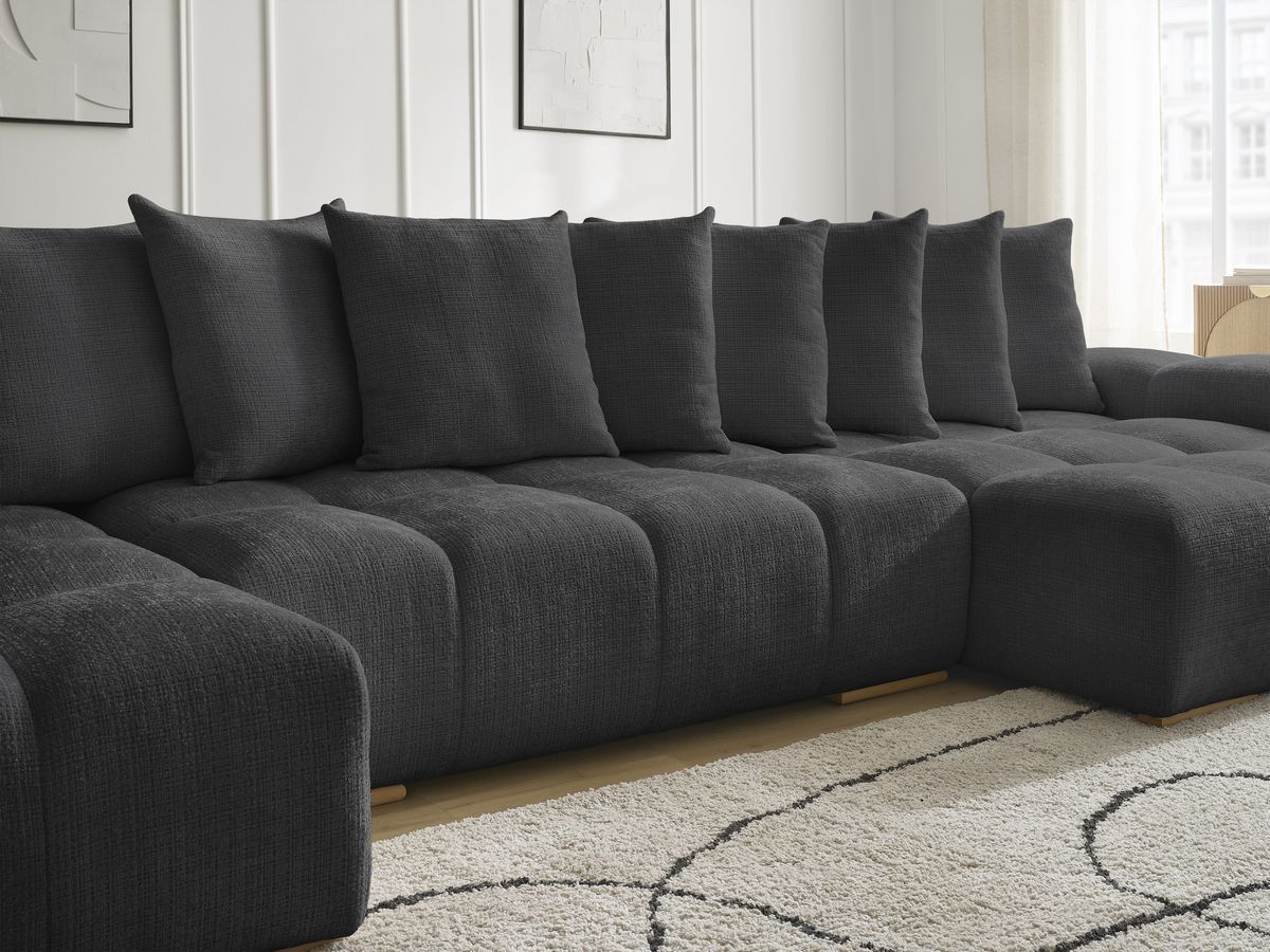 Bobochic Anakin Wohnlandschaft mit Pouf, 10 Kissen Strukturstoff Schwarz