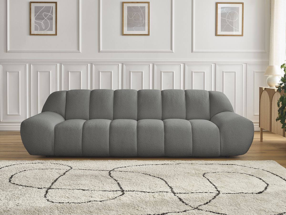 Bobochic Hayden Sofa 3-Sitzer Bouclé-Stoff Dunkelgrau