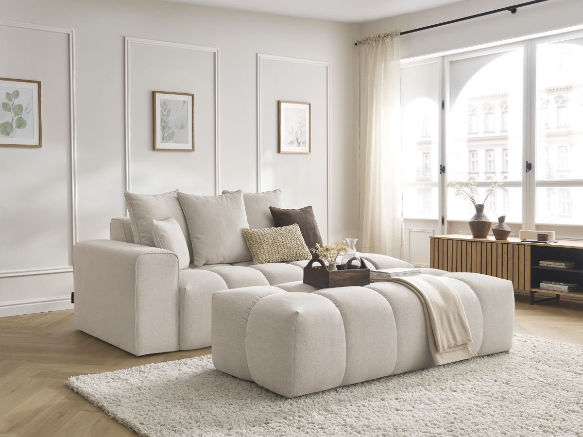 Bobochic Mont-blanc Sofa 5-Sitzer mit Pouf Melange-Stoff Beige Armlehne links