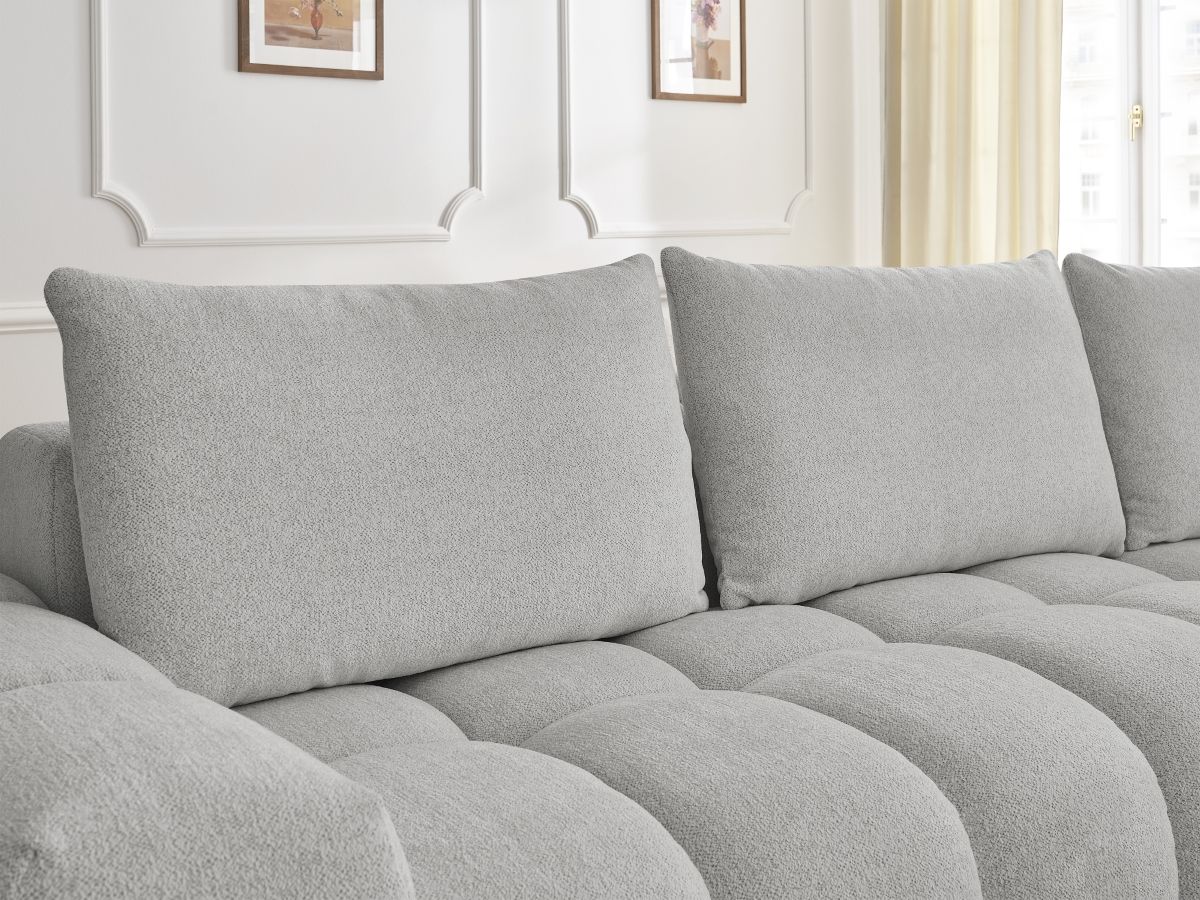 Bobochic Everest Ecksofa, 4 Kissen Melange-Stoff Hellgrau Ecke rechts