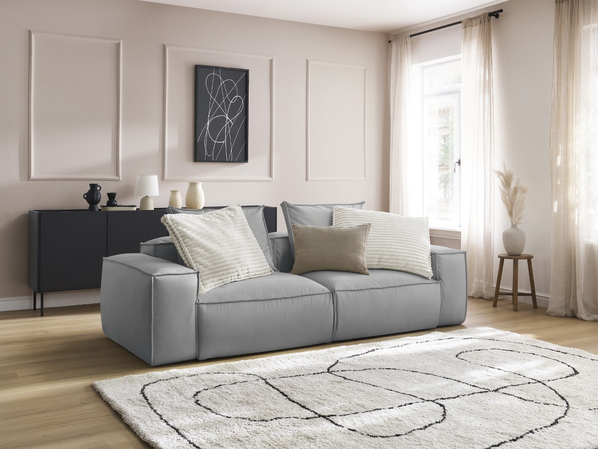 Bobochic Boheme Sofa 3-Sitzer Kunstleder Hellgrau
