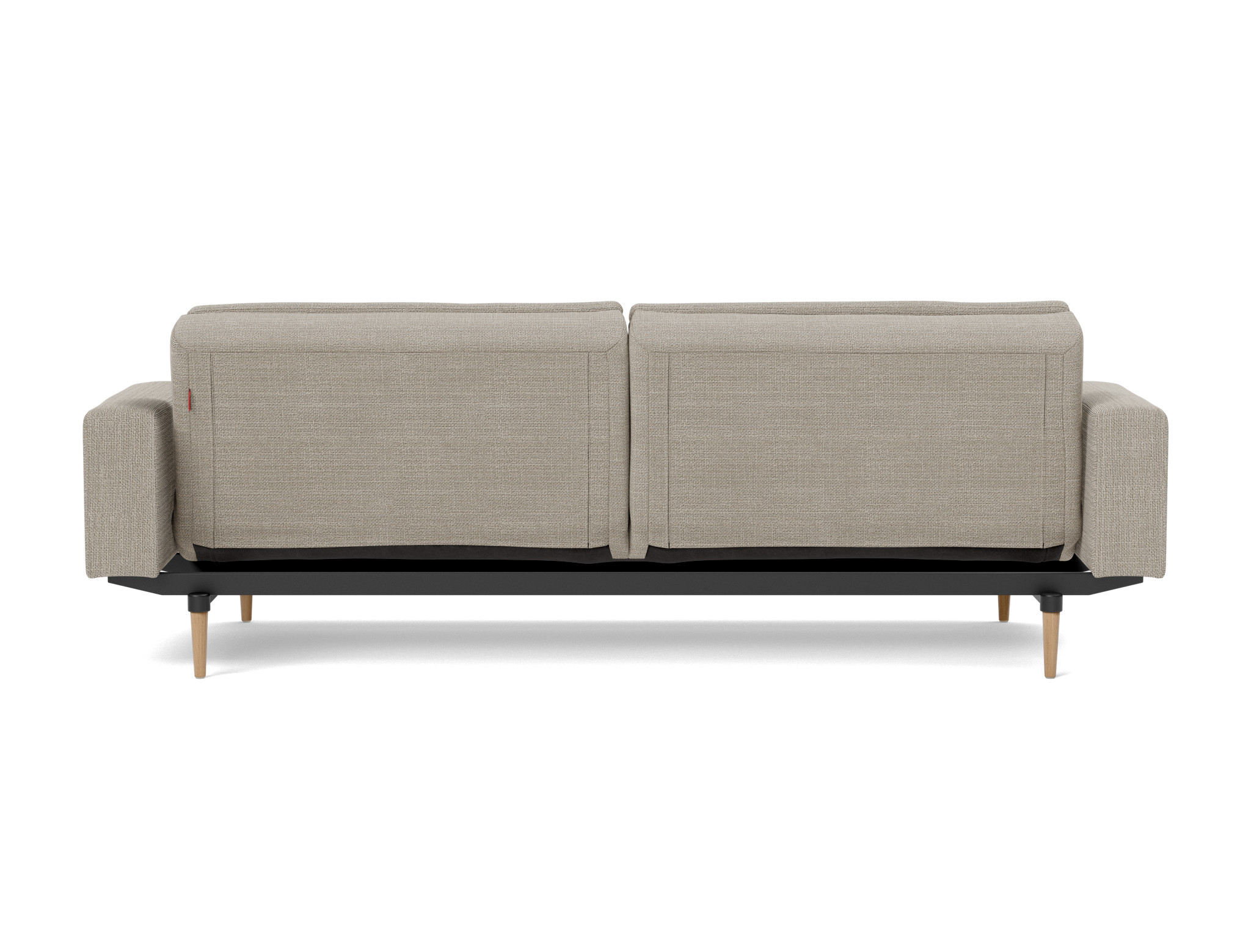 Schlafsofa Dublexo mit Armlehnen Strukturierter Stoff Kenya 579-Gravel Beine Styletto Eiche hell